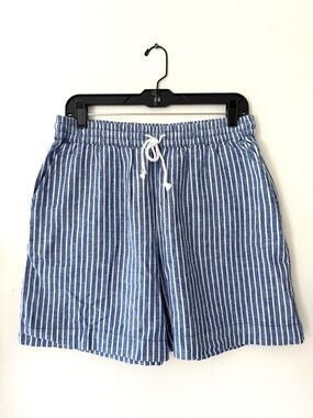 BeachLunchLounge Blue White Striped Linen Blend Shorts Coastal Americana